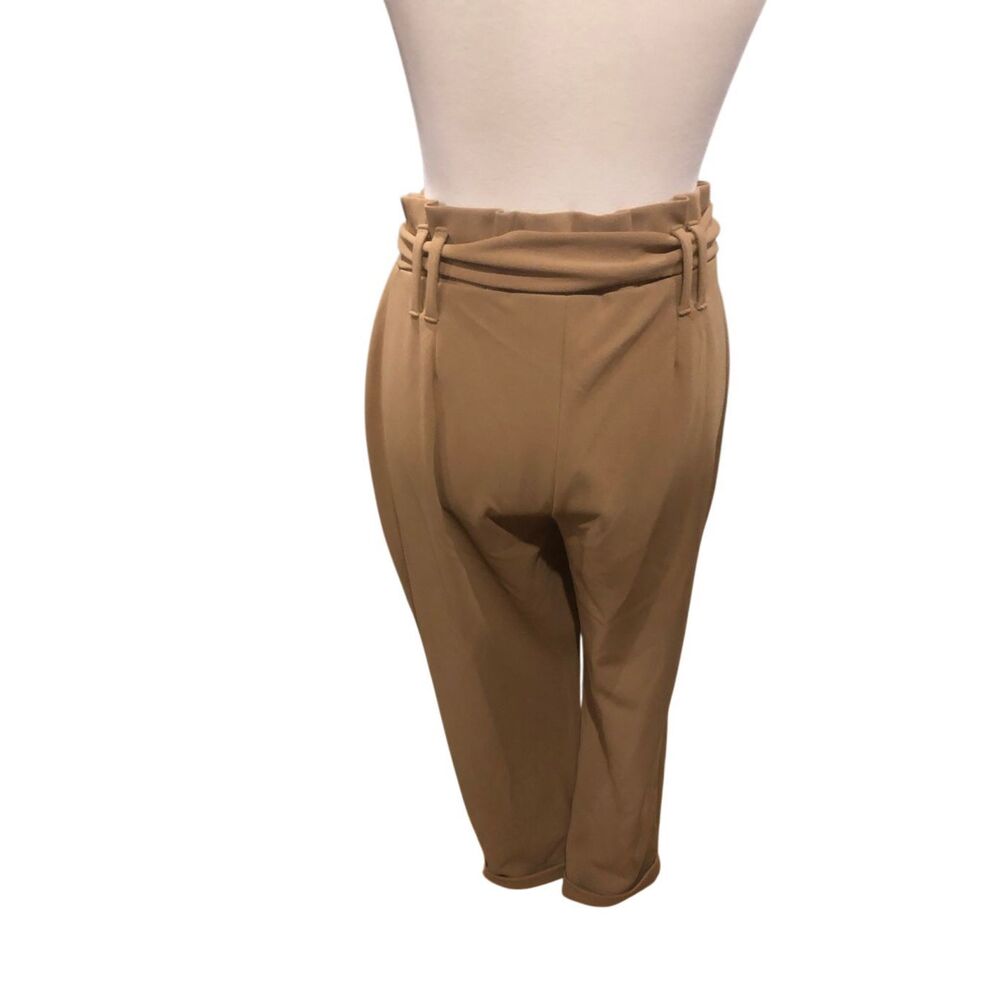 INC International Concepts camel color high waist paper bag self tie belt size 8 - Picture 7 of 13